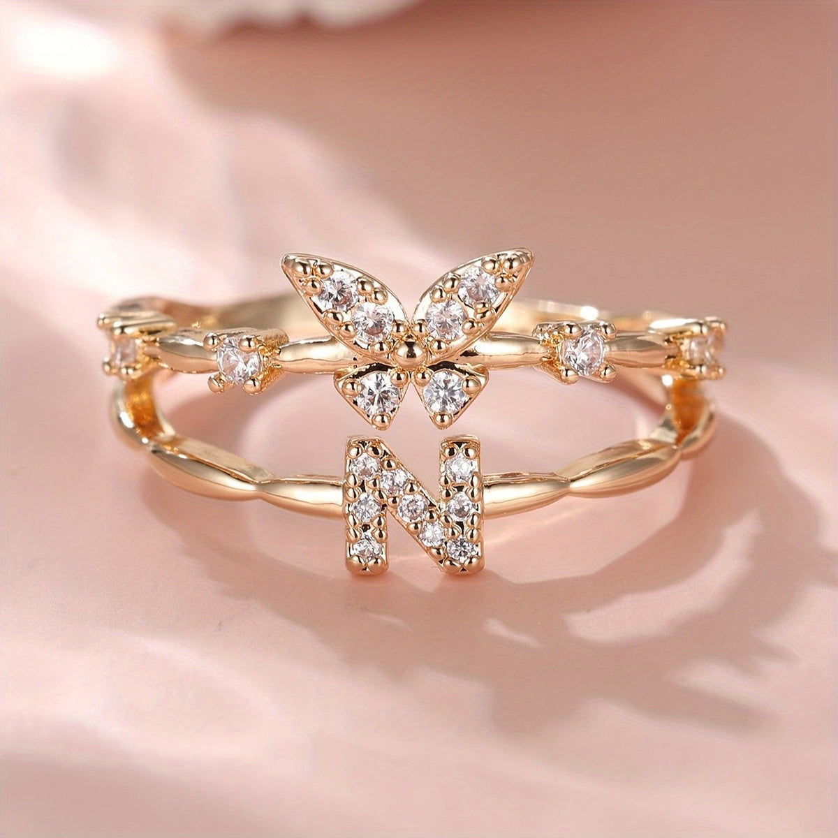 Crystal Butterfly Initial Ring