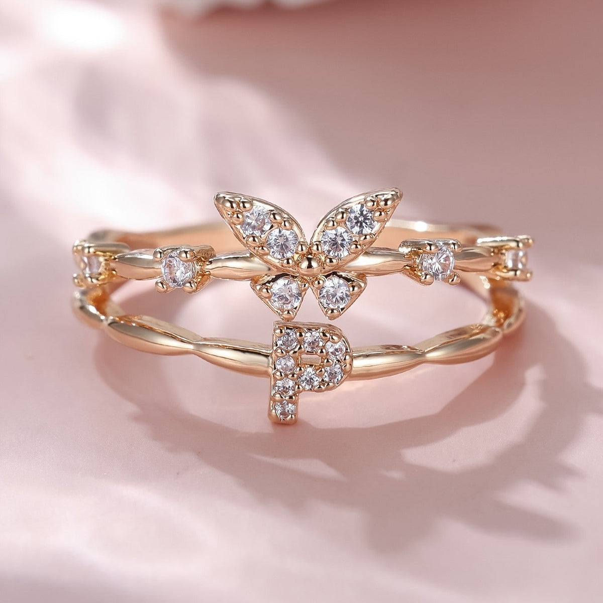 Crystal Butterfly Initial Ring