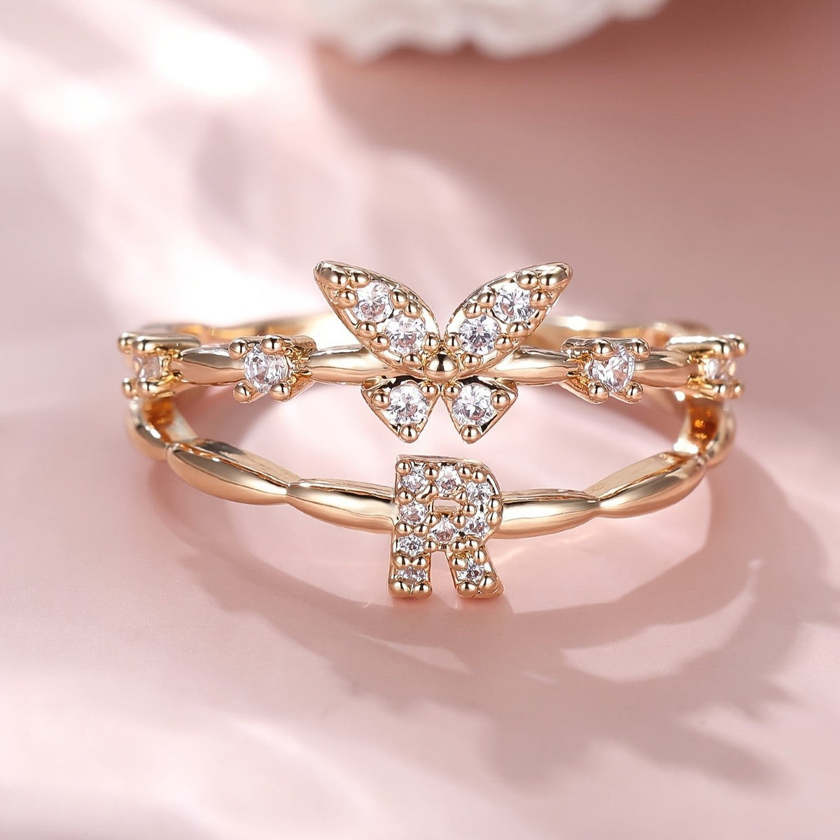 Crystal Butterfly Initial Ring