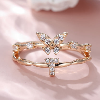 Crystal Butterfly Initial Ring