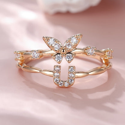 Crystal Butterfly Initial Ring