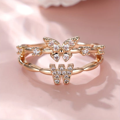 Crystal Butterfly Initial Ring