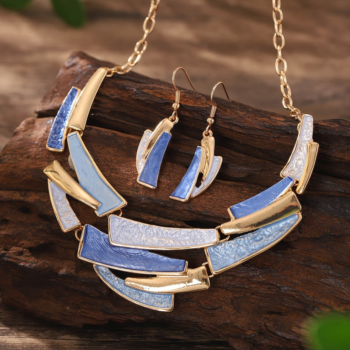 Blue Shell Mosaic Necklace & Earring Set