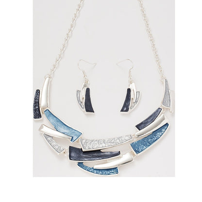 Blue Shell Mosaic Necklace & Earring Set