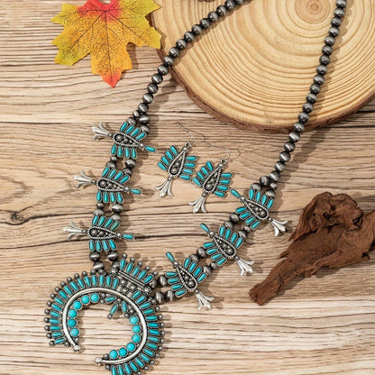Turquoise Beaded Statement Necklace Set