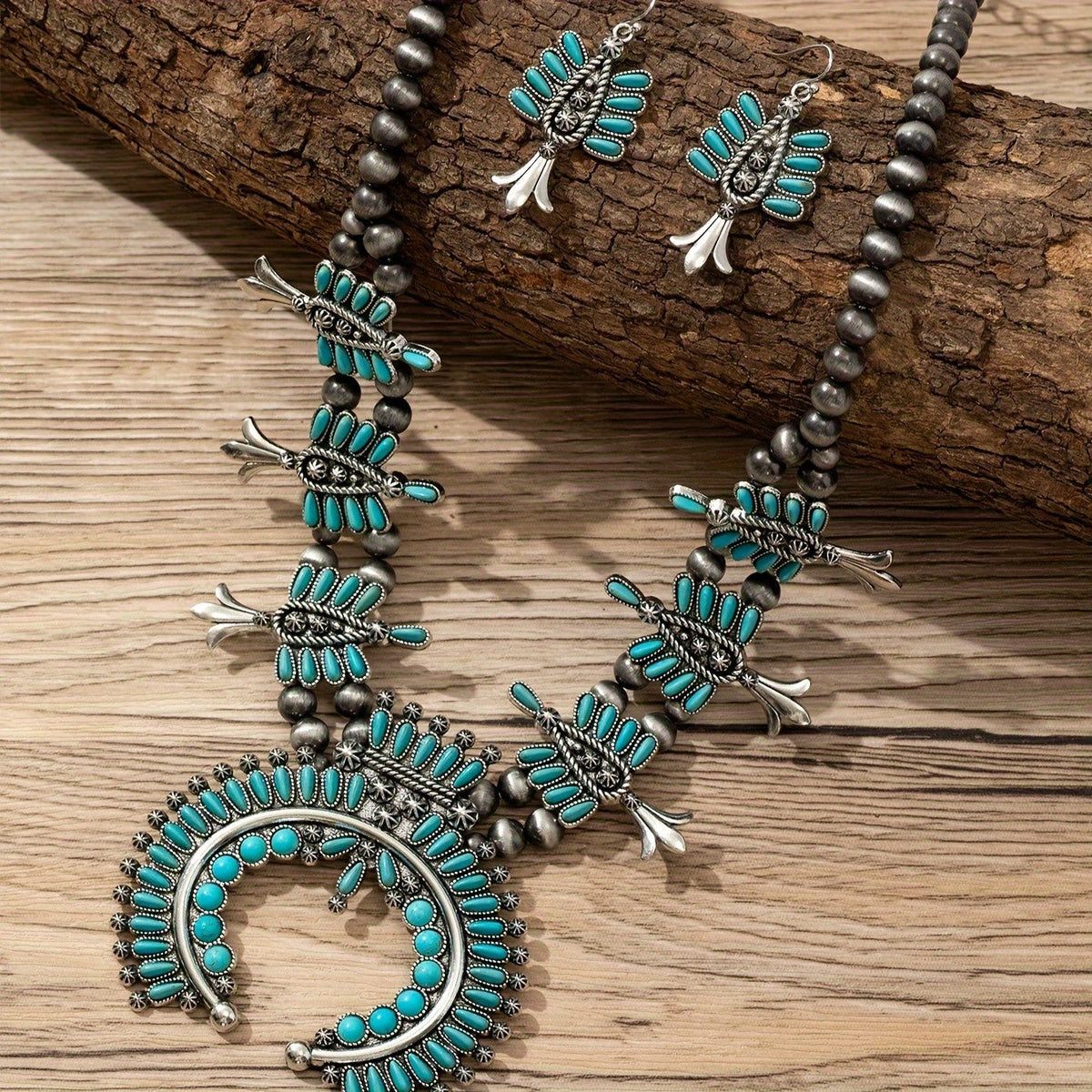 Turquoise Beaded Statement Necklace Set