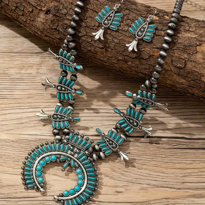 Turquoise Beaded Statement Necklace Set