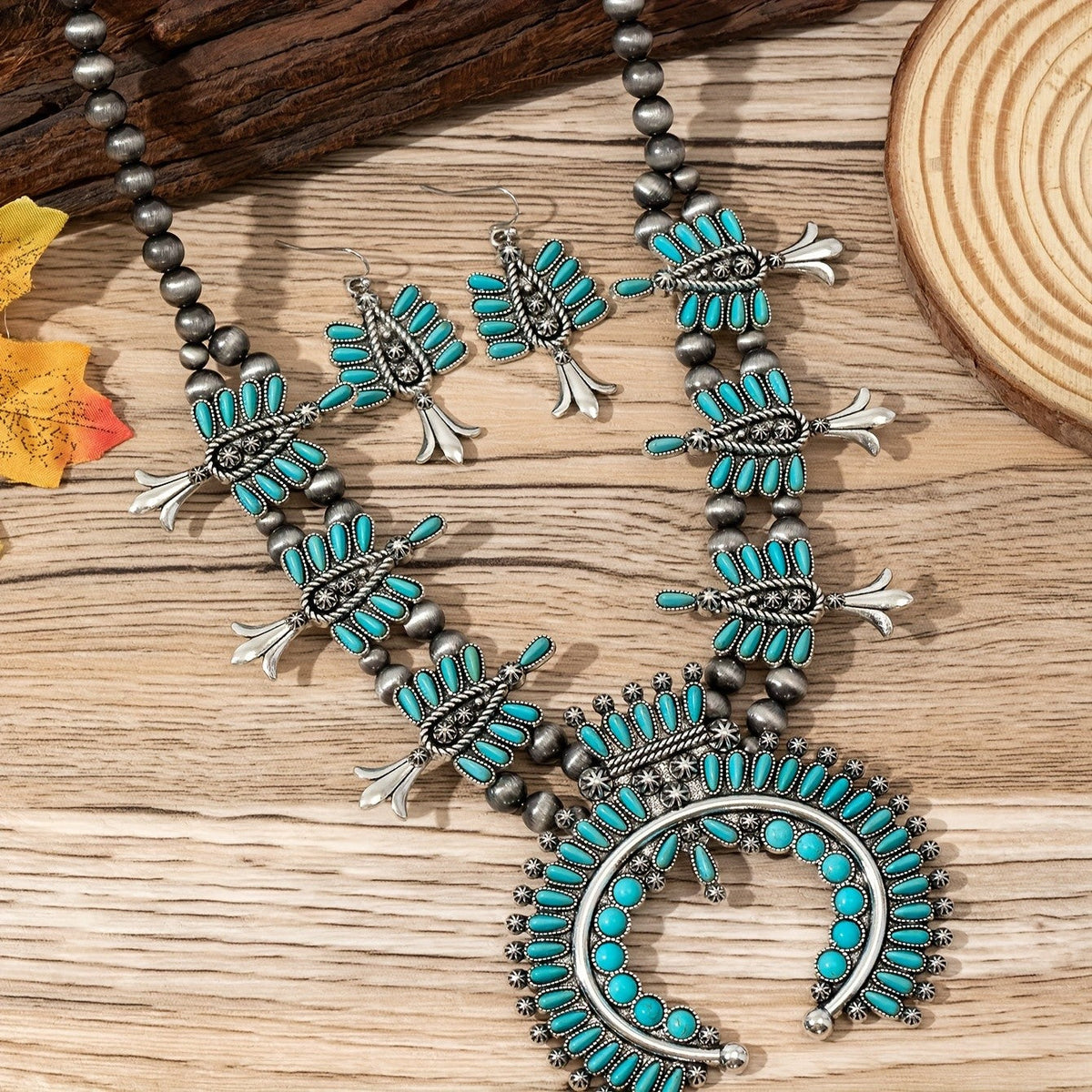 Turquoise Beaded Statement Necklace Set