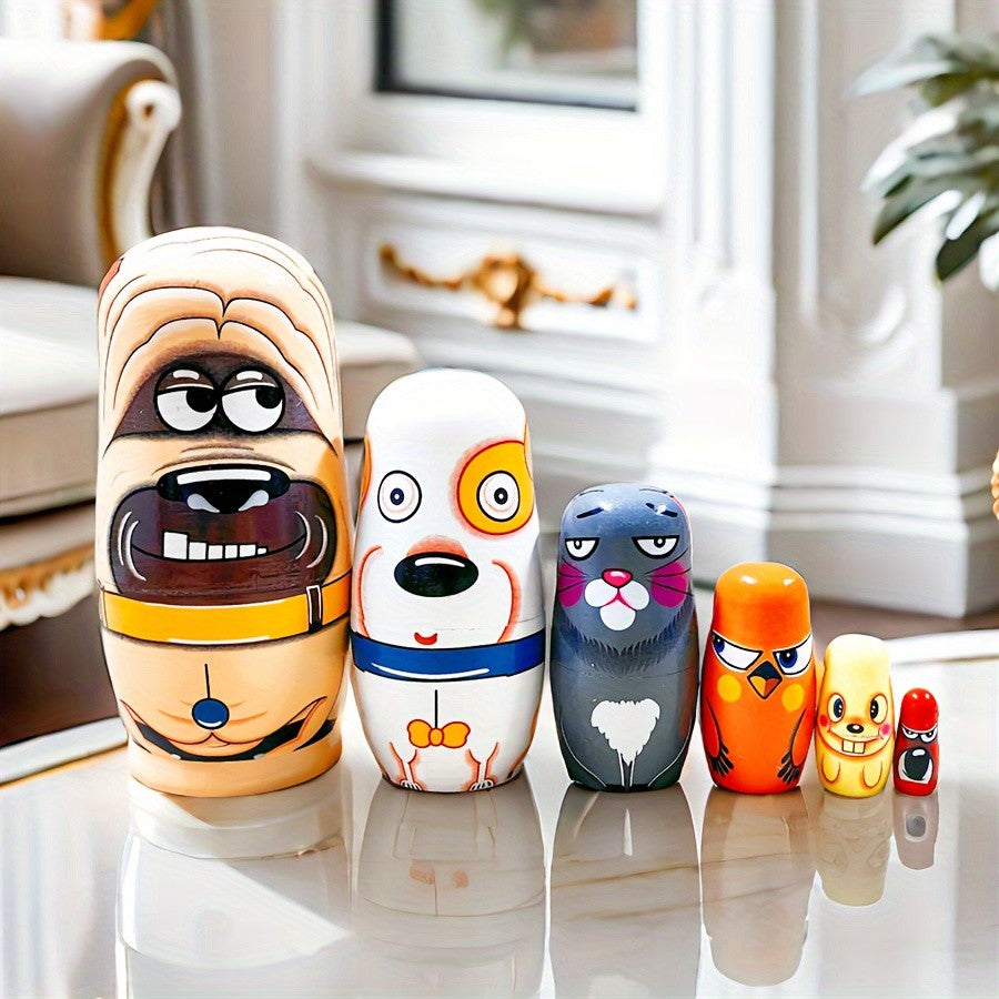 Playful Animal Character Nesting Doll Set