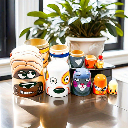 Playful Animal Character Nesting Doll Set