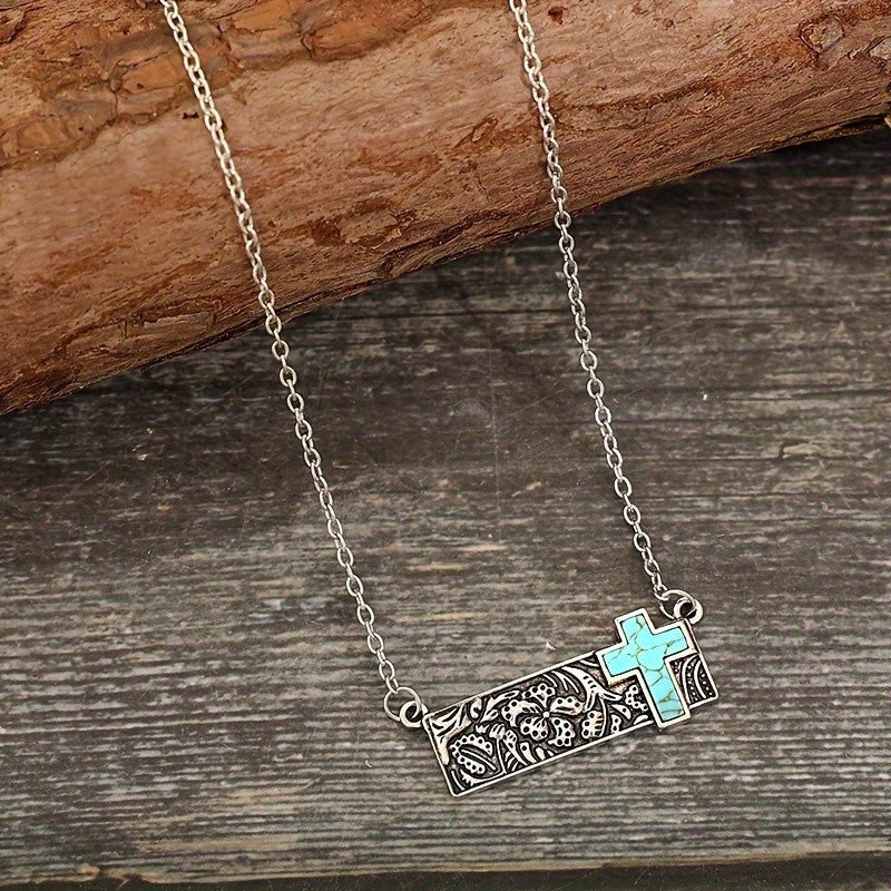 Paisley Bar & Turquoise Cross Necklace