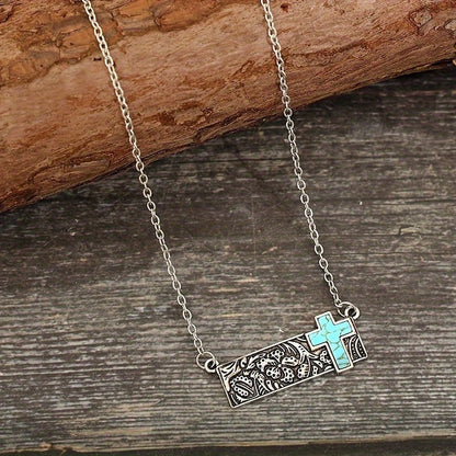 Paisley Bar & Turquoise Cross Necklace