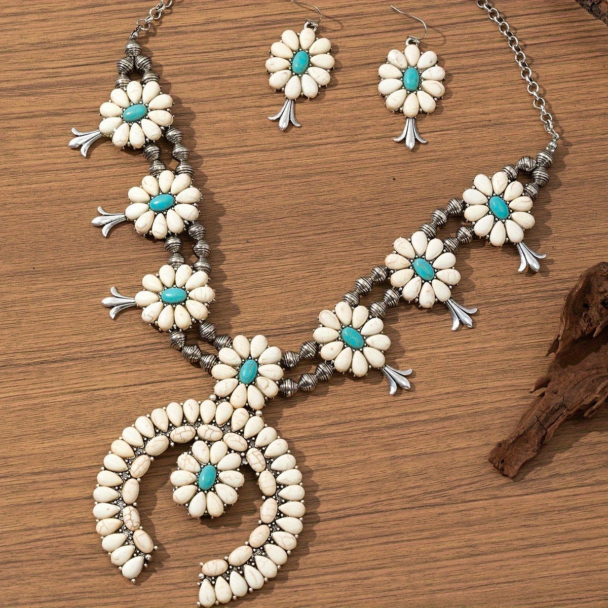 Turquoise Floral Horseshoe Necklace & Earring Set