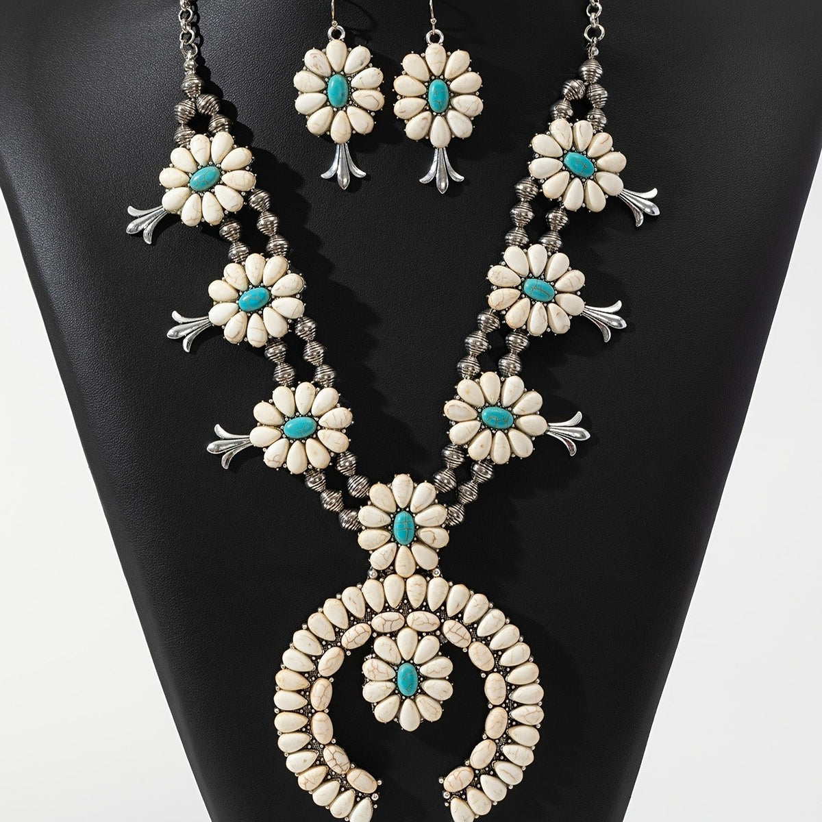 Turquoise Floral Horseshoe Necklace & Earring Set