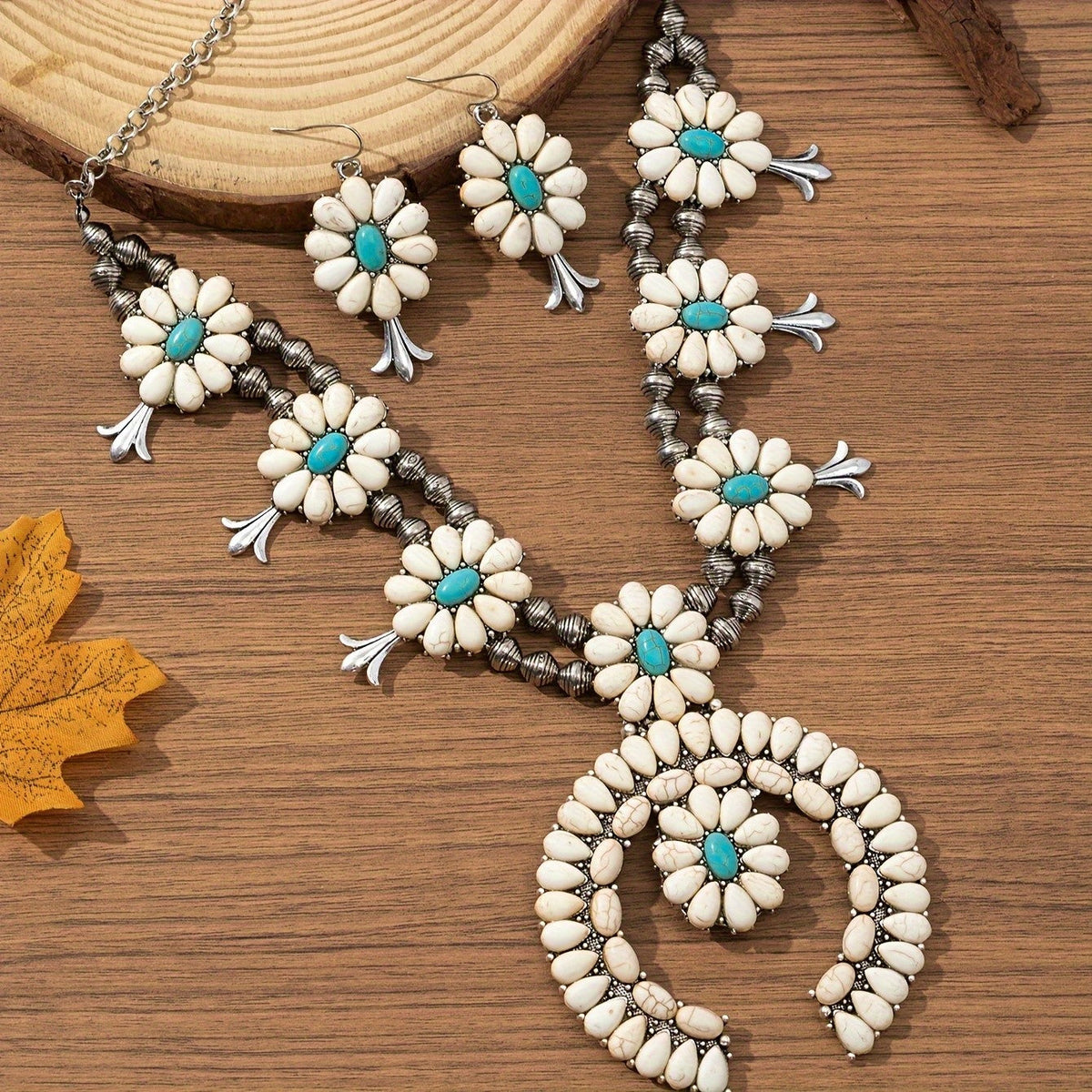 Turquoise Floral Horseshoe Necklace & Earring Set