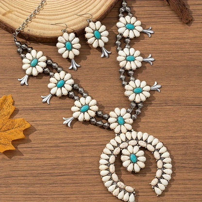 Turquoise Floral Horseshoe Necklace & Earring Set