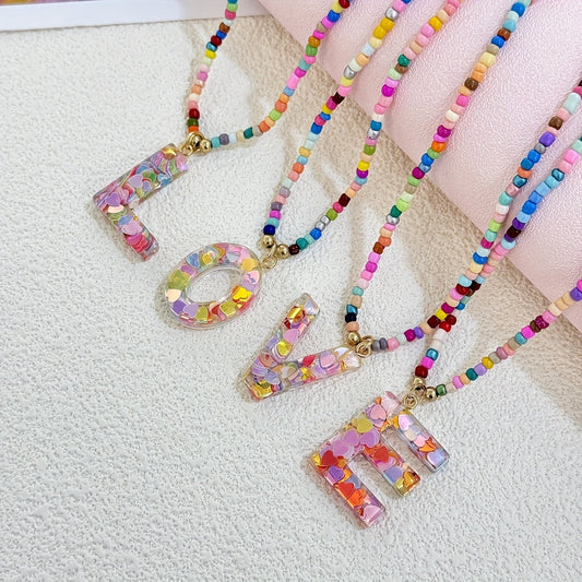 Colorful Heart Confetti Letter Necklace
