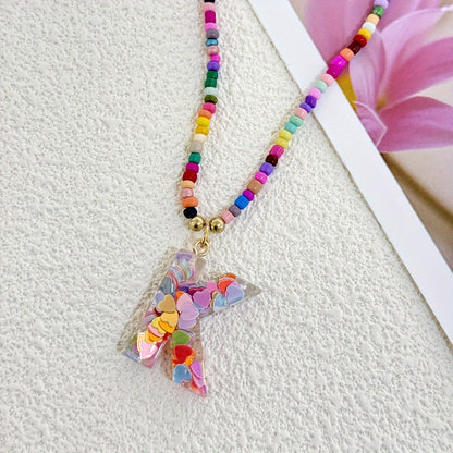 Colorful Heart Confetti Letter Necklace