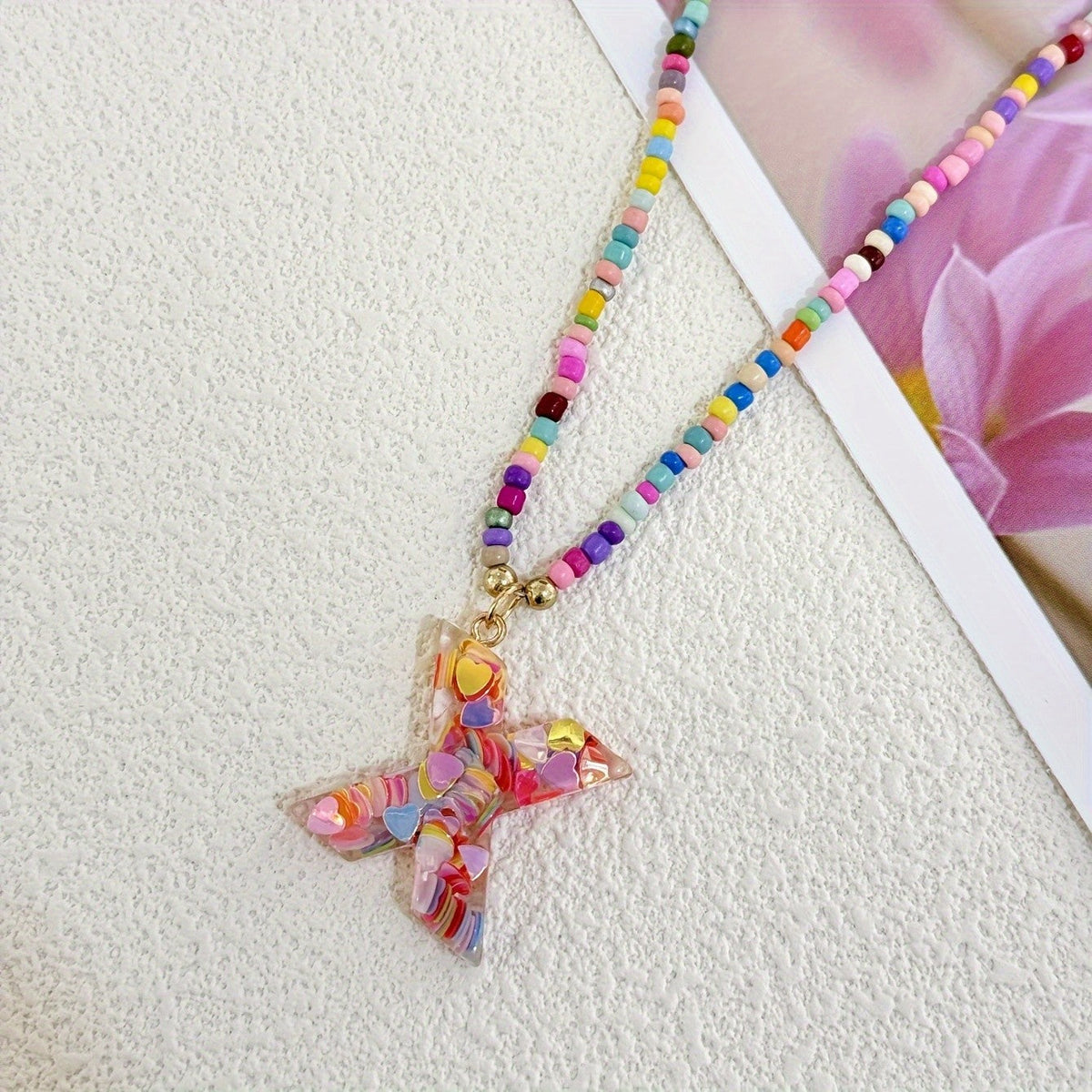 Colorful Heart Confetti Letter Necklace