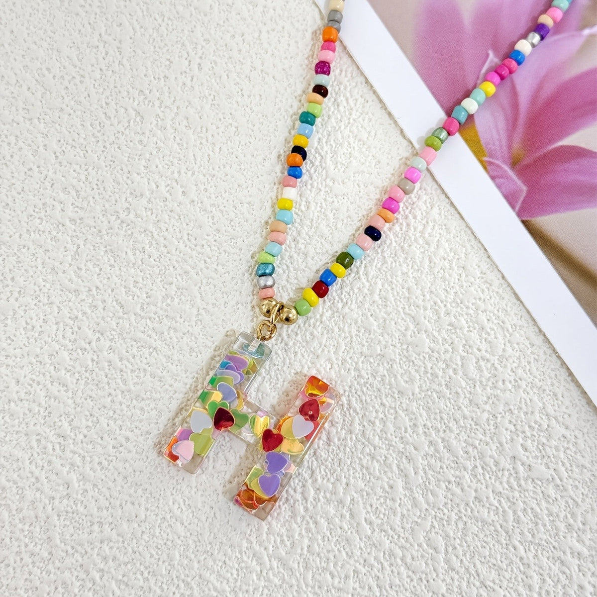 Colorful Heart Confetti Letter Necklace