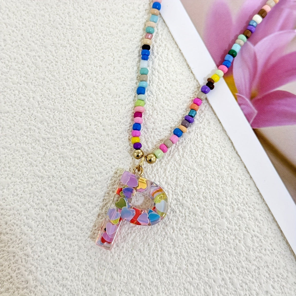Colorful Heart Confetti Letter Necklace