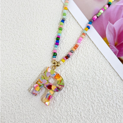 Colorful Heart Confetti Letter Necklace