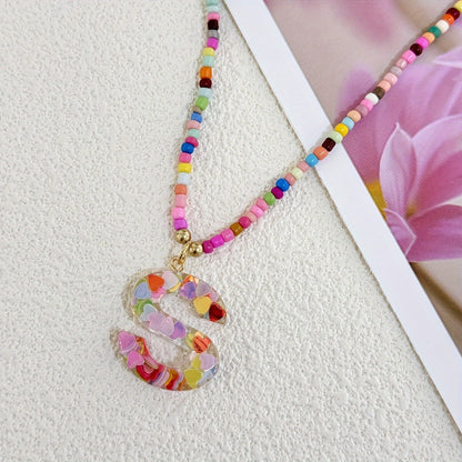 Colorful Heart Confetti Letter Necklace