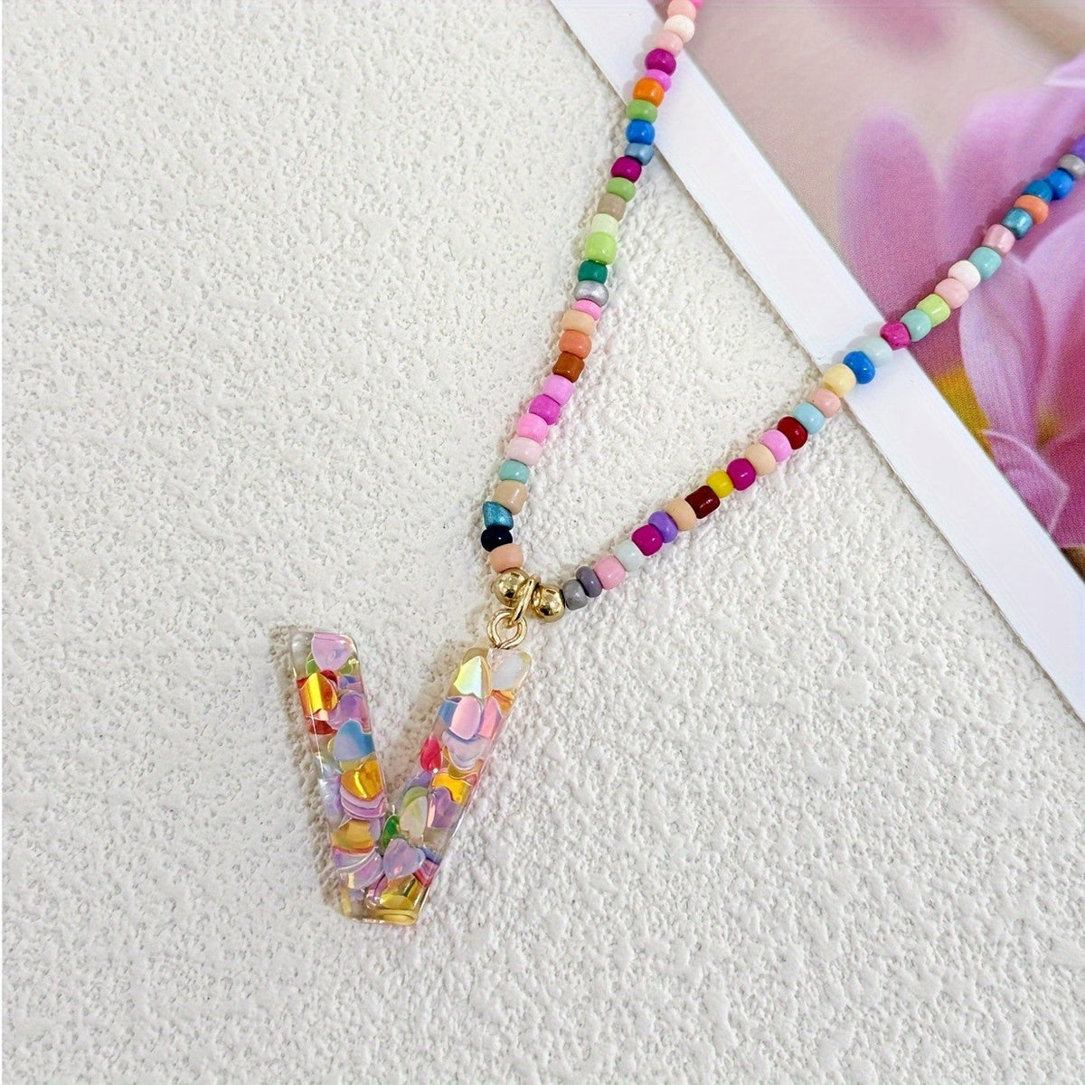 Colorful Heart Confetti Letter Necklace