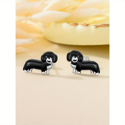 Black Dachshund Stud Earrings