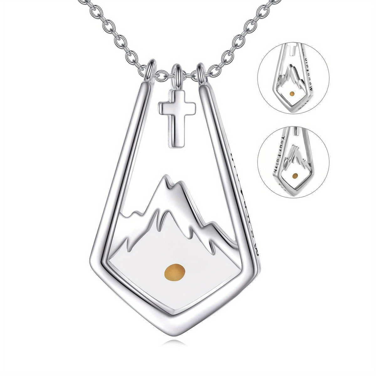 Mountain Silhouette & Cross Pendant Necklace