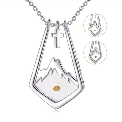 Mountain Silhouette & Cross Pendant Necklace