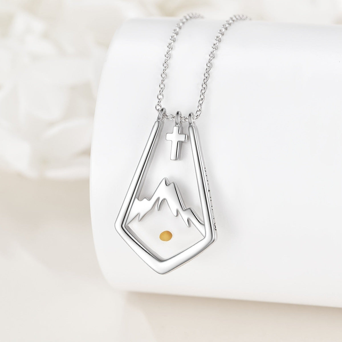 Mountain Silhouette & Cross Pendant Necklace