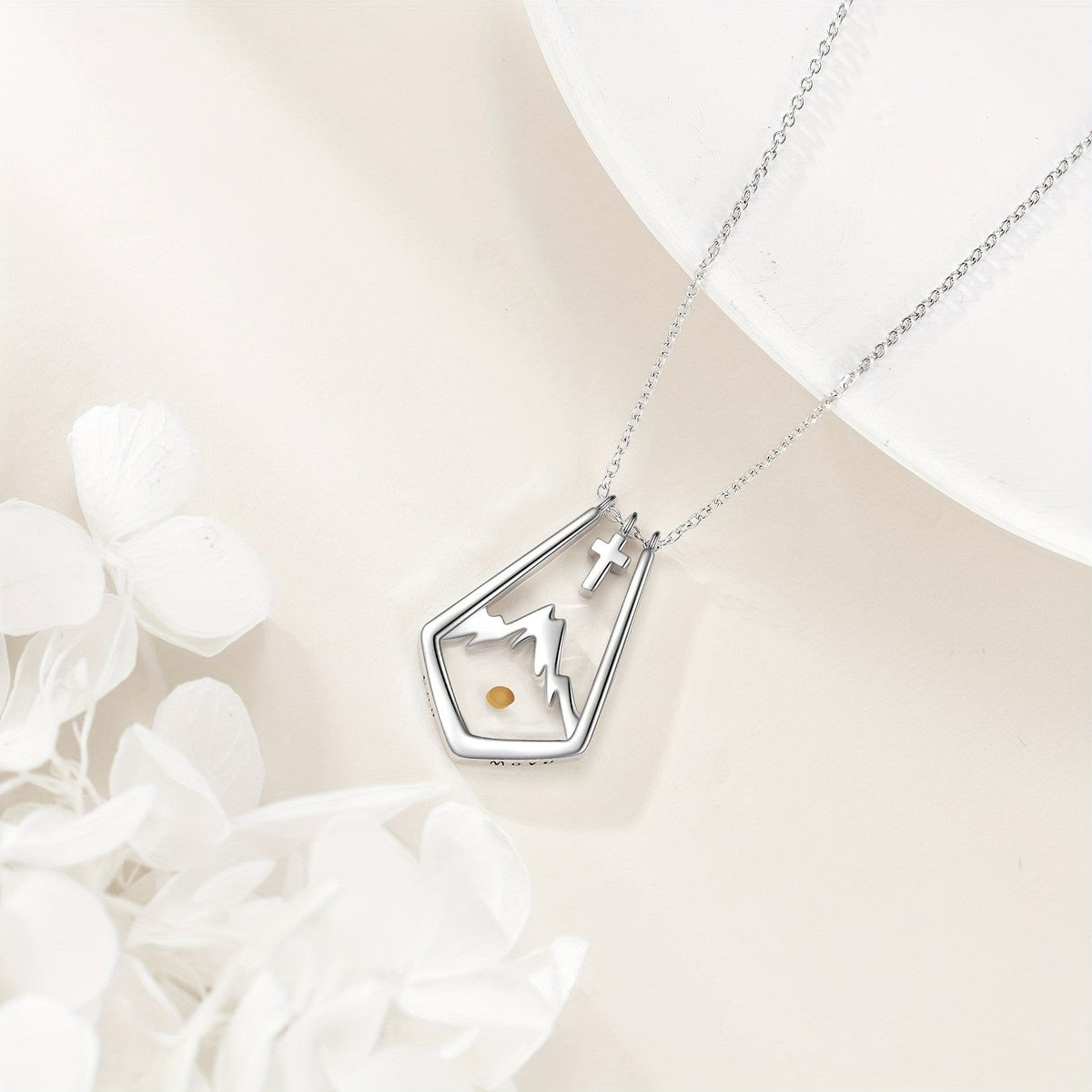 Mountain Silhouette & Cross Pendant Necklace