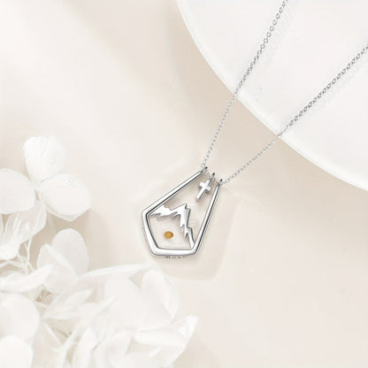 Mountain Silhouette & Cross Pendant Necklace
