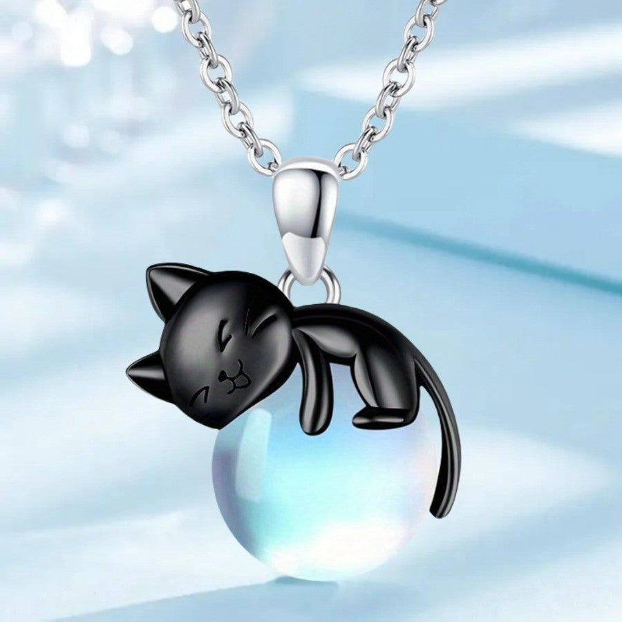 Sleeping Cat Moonstone Necklace