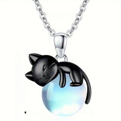 Sleeping Cat Moonstone Necklace