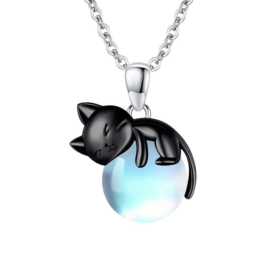 Sleeping Cat Moonstone Necklace