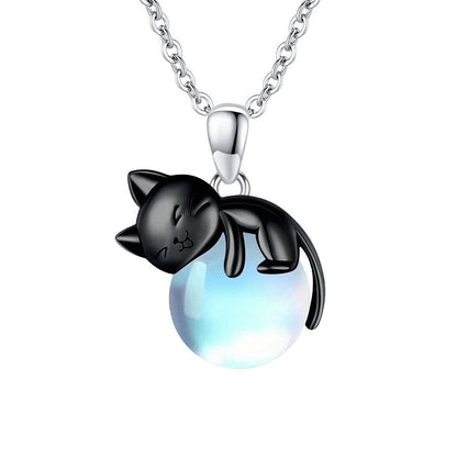 Sleeping Cat Moonstone Necklace