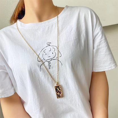 Leopard Print Rectangle Necklace 14k