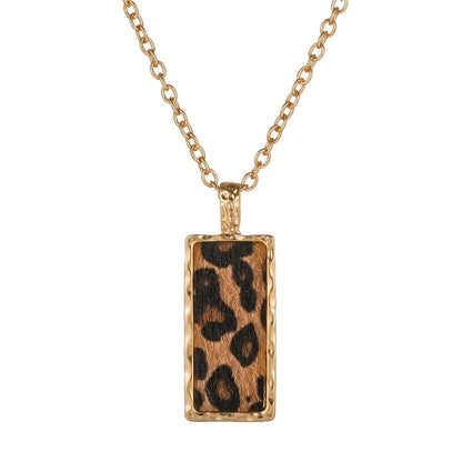 Leopard Print Rectangle Necklace 14k