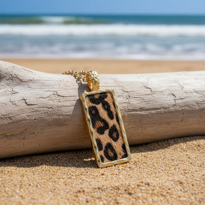 Leopard Print Rectangle Necklace 14k