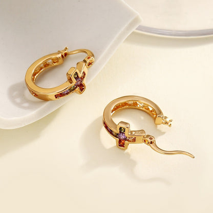 Multicolor Zircon Cross Hoop Earrings