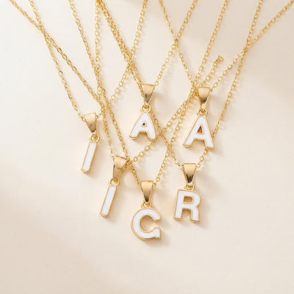 White Enamel Initial Necklace