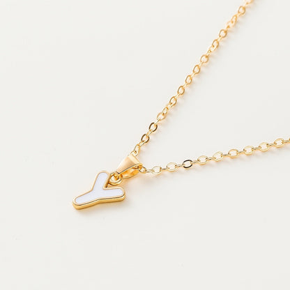 White Enamel Initial Necklace