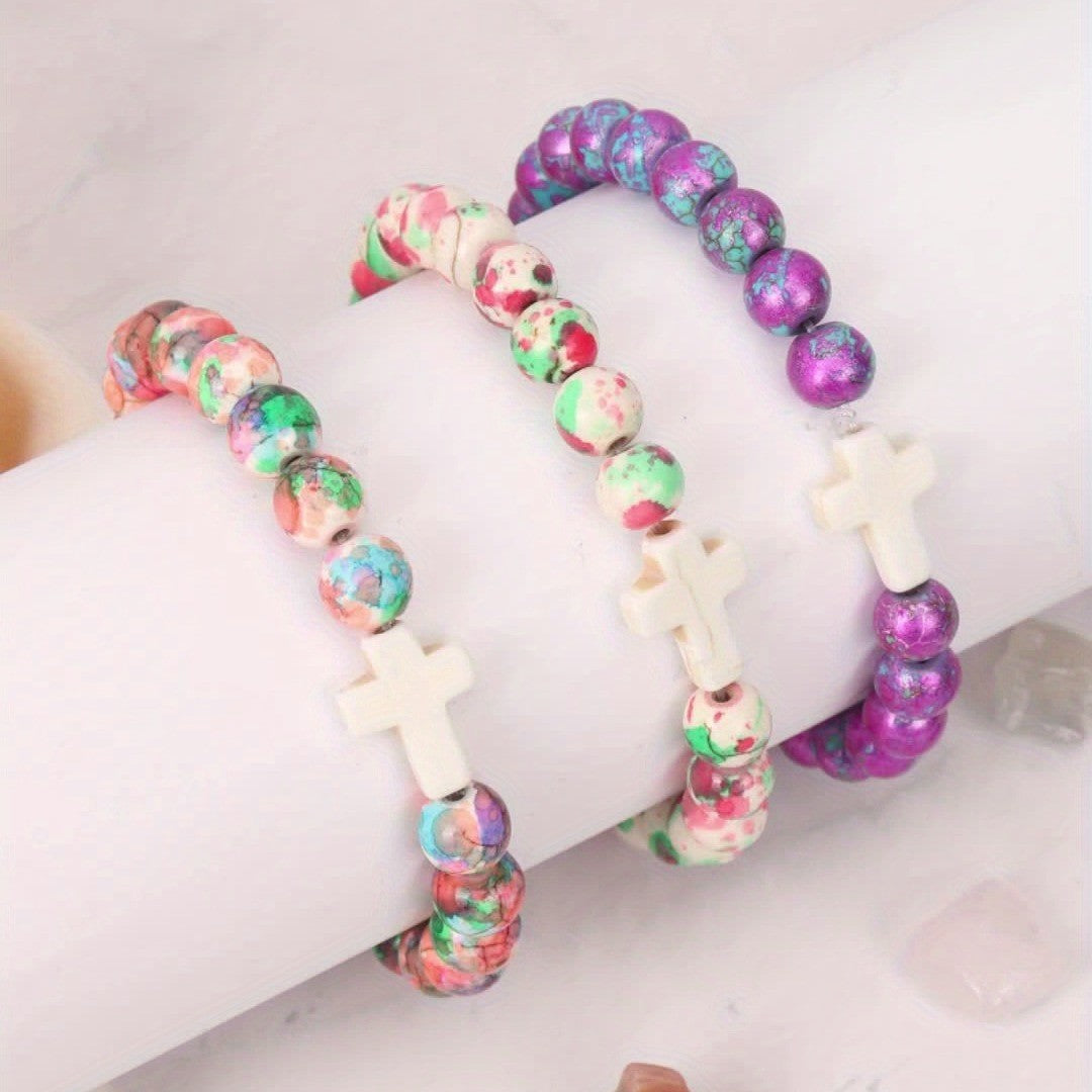 Marbled Pastel Cross Bracelet