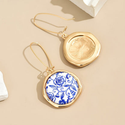Blue Floral Porcelain Drop Earrings