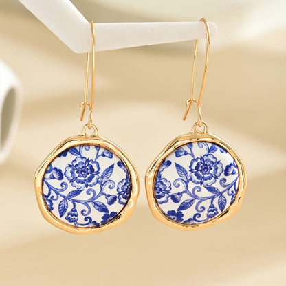 Blue Floral Porcelain Drop Earrings