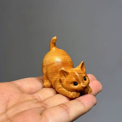 Wooden Cat Figurine