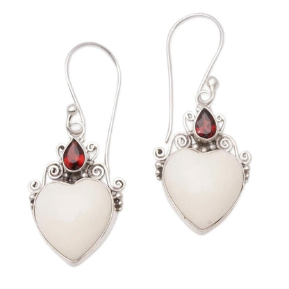 White Heart Drop Earrings