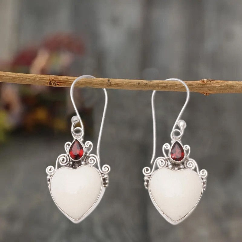 White Heart Drop Earrings